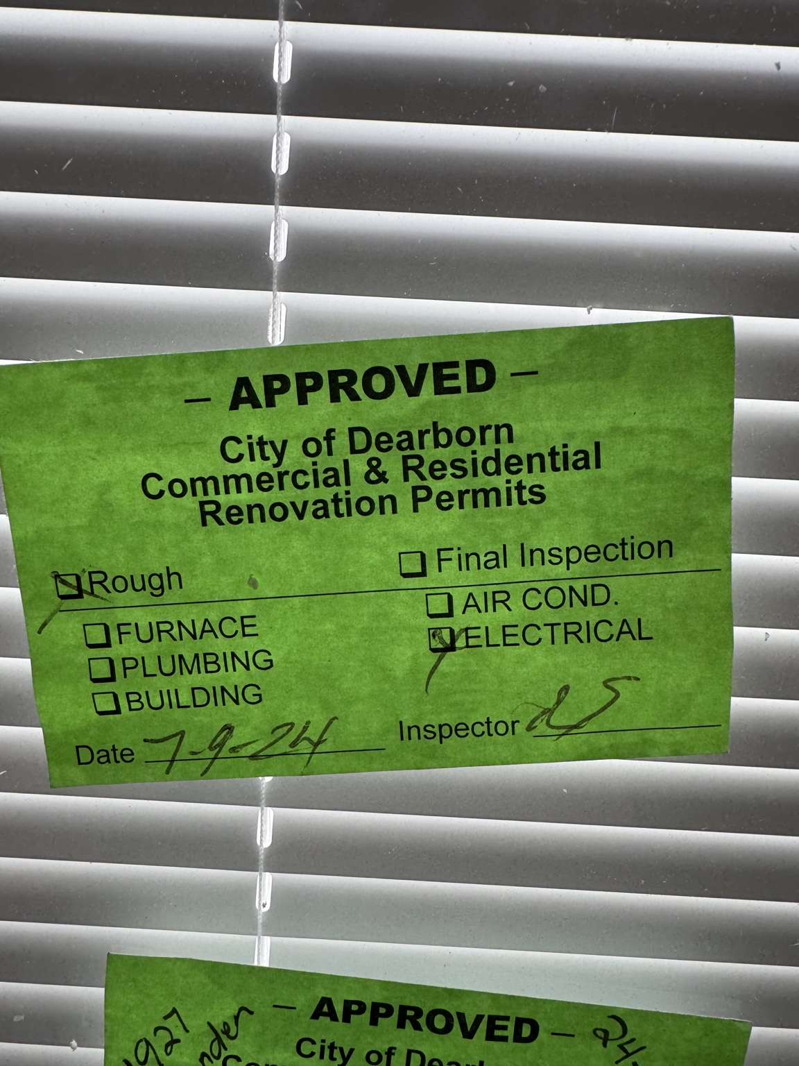 City of Dearborn approved electrical inspection sticker