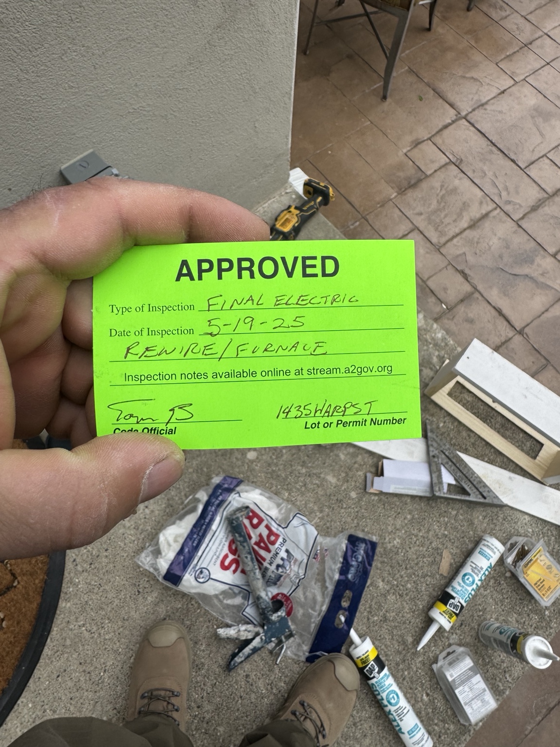 Green final electrical inspection approval sticker