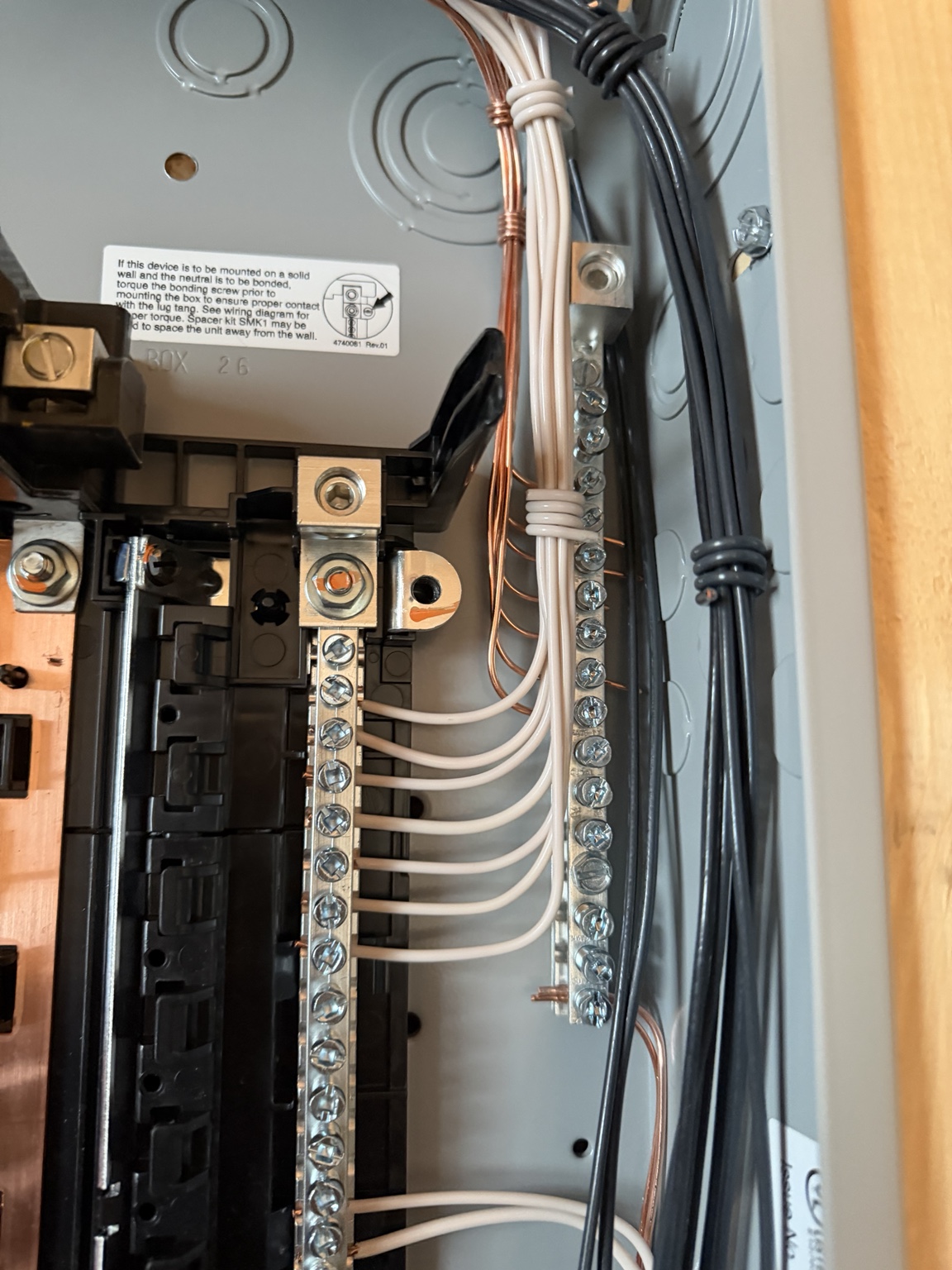 Neatly organized grounding and neutral conductors in an electrical panel